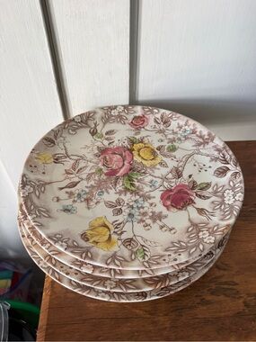 Arbor Floral Ceramic Dinner Plates in Pink, Yellow and Blue